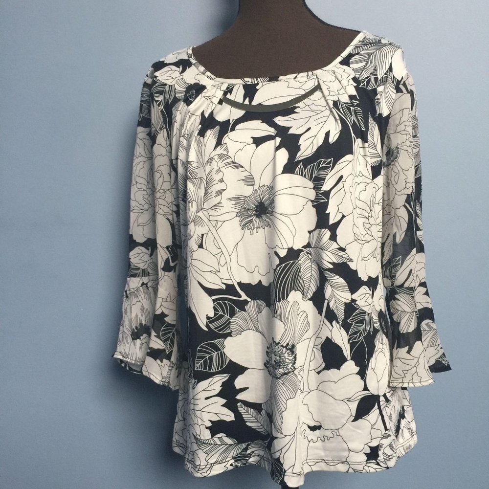 Erin Blair Floral Ruffle Bell-Sleeve Blouse